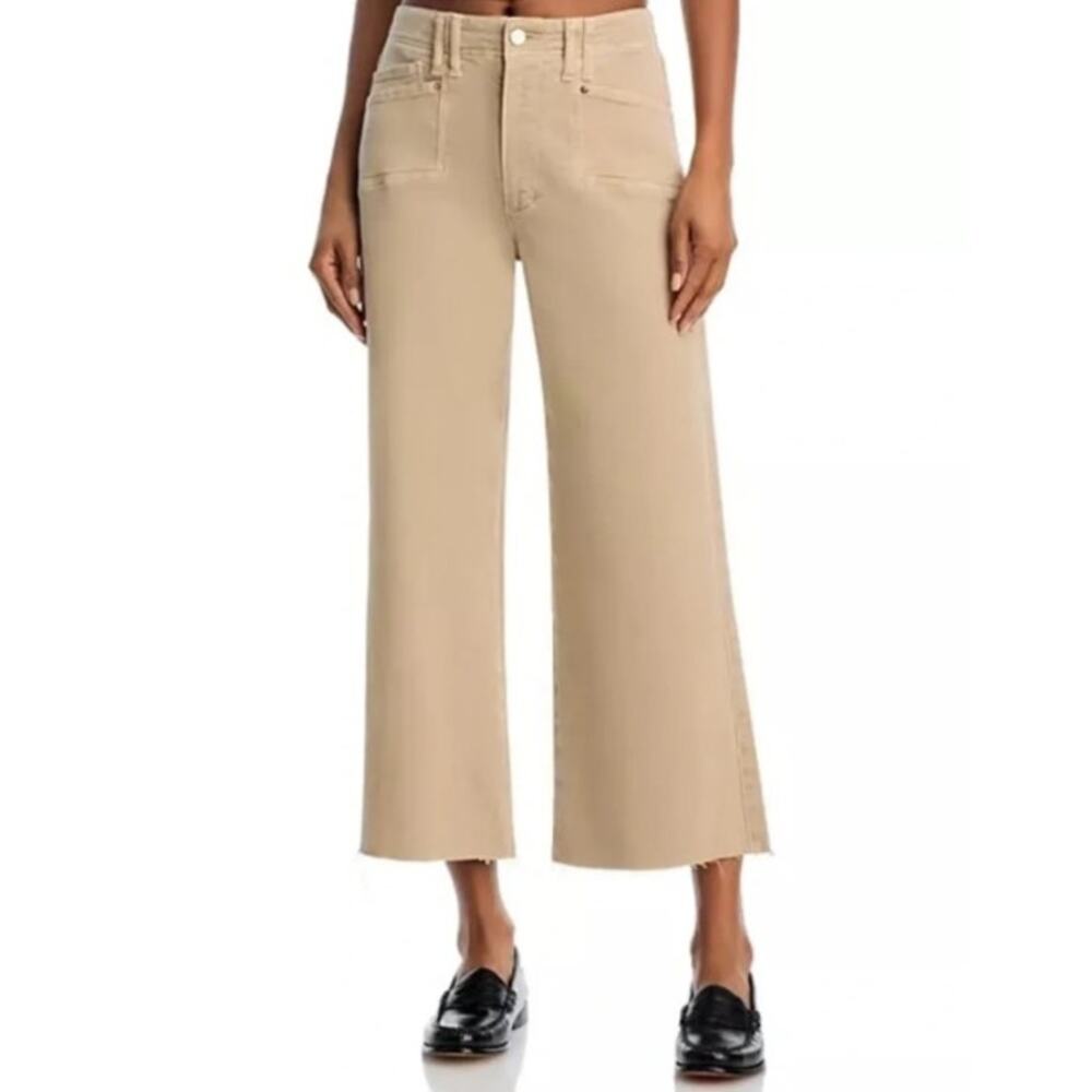 Paige Anessa Wide Leg Cropped Jeans, Soft Sand, Size 28